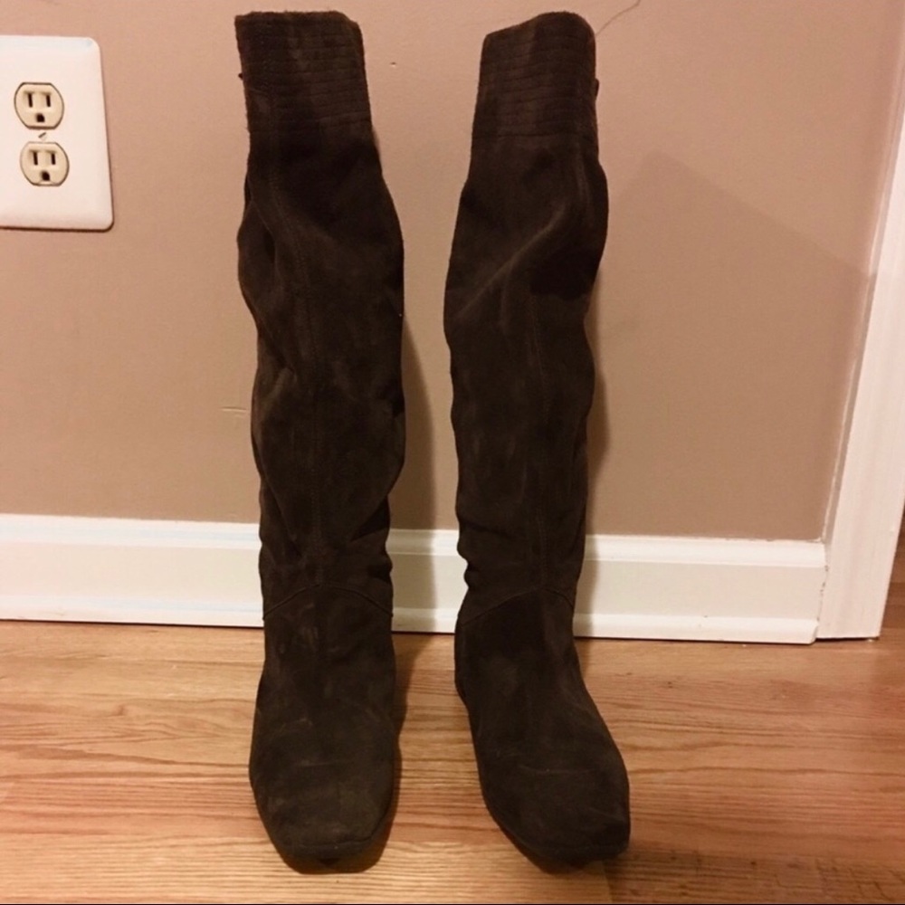 Distressed Suede Knee High Boots